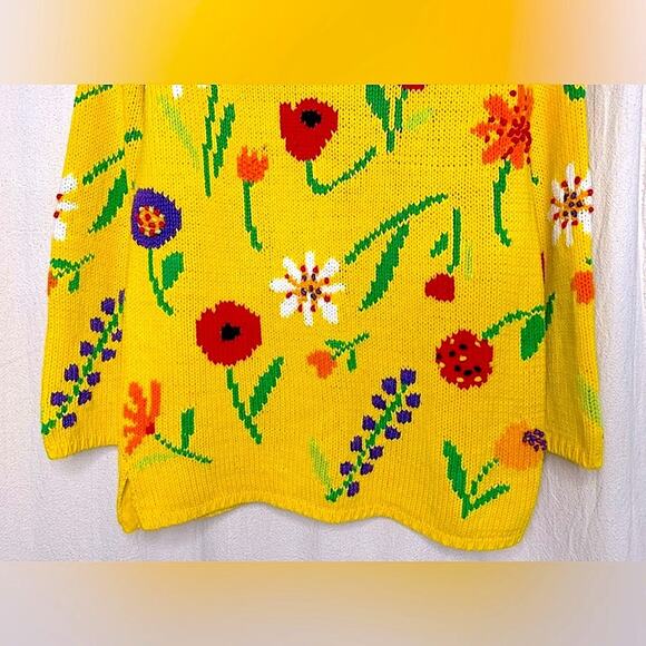 Vintage 1990s Marisa Christina Floral Sweater Cotton Blend Small Yellow Multi - Picture 6 of 10